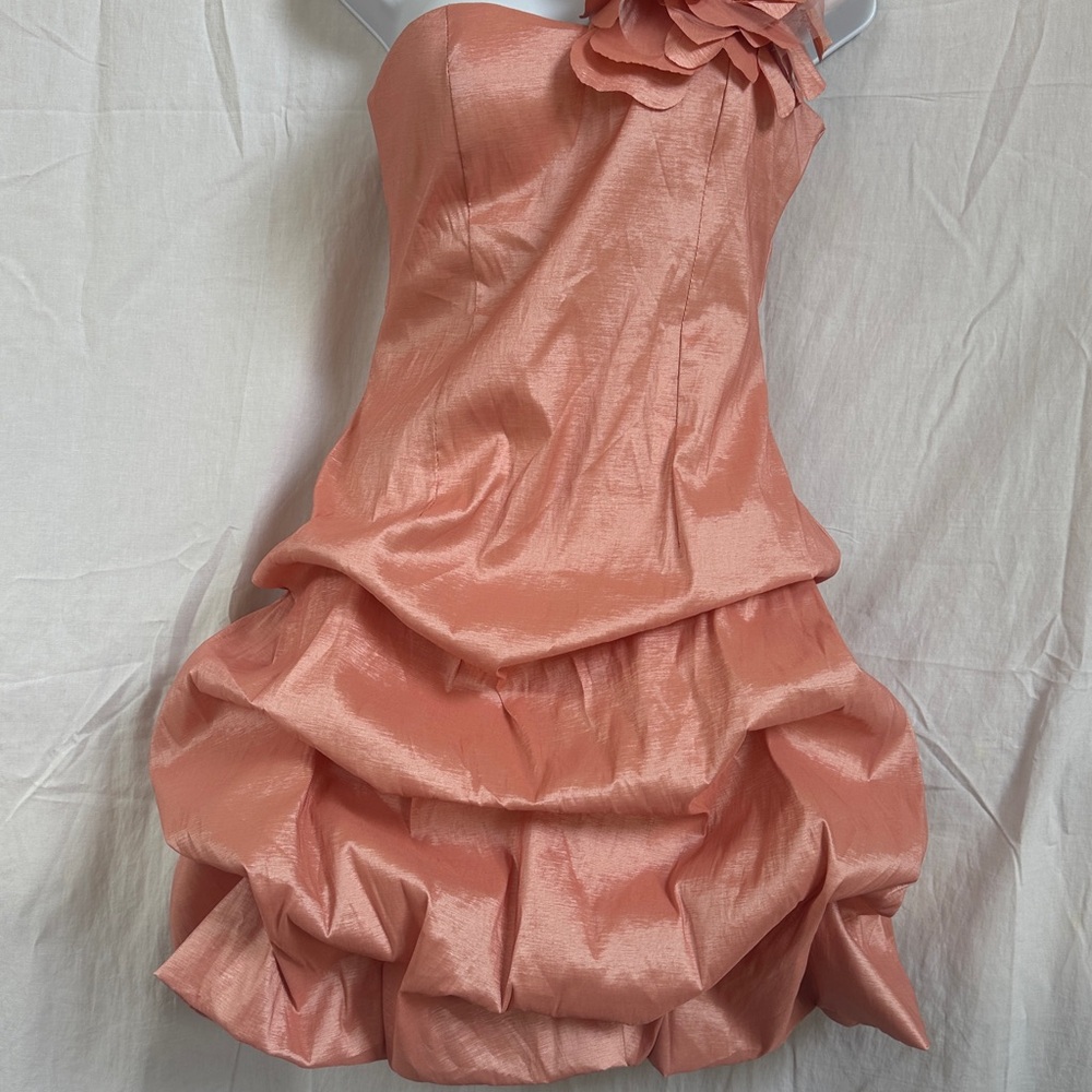 Elegant Peach Mini Dress with Floral Detail